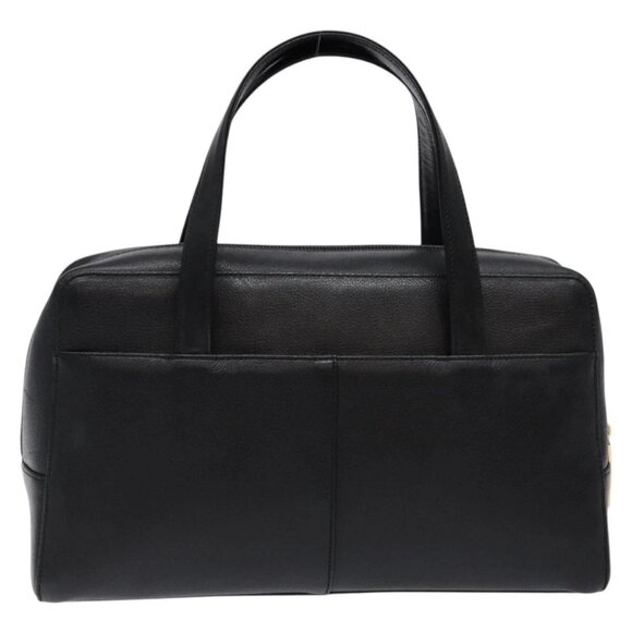 BURBERRY Hand Bag Leather Black Gold Auth - Picture 2 of 16